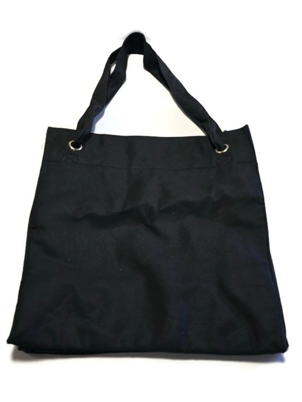 H by Halston Black Canvas Tote with Grommet Handle Detail